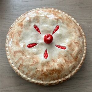 Ceramic Pie Dish with Red Accents